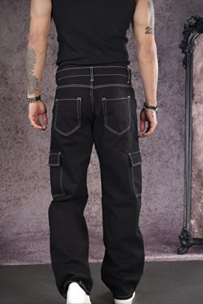 thesunfyre ERKEK Düz Kesim Kargo Cep Fit Baggy Kot Pantolon