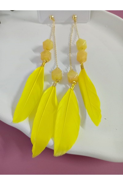 mos&more Yellow Feather Lightweight Stylish Earrings