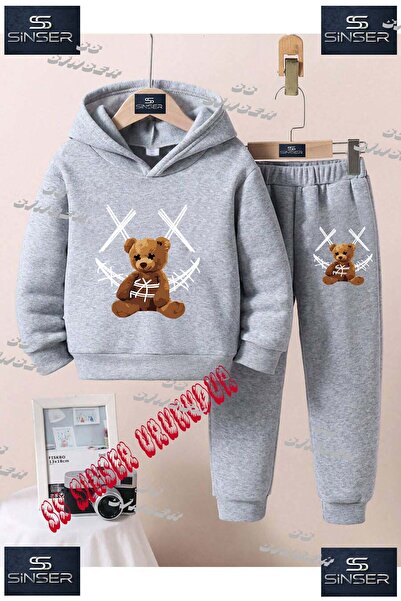 SS SİNSER Детски унисекс комплект спортен екип с качулка и специален принт „B...