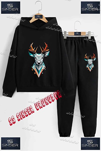 SS SİNSER Παιδικό Unisex Σετ Φόρμας με Κουκούλα και Ειδική Στάμπα "DEER GEOME...