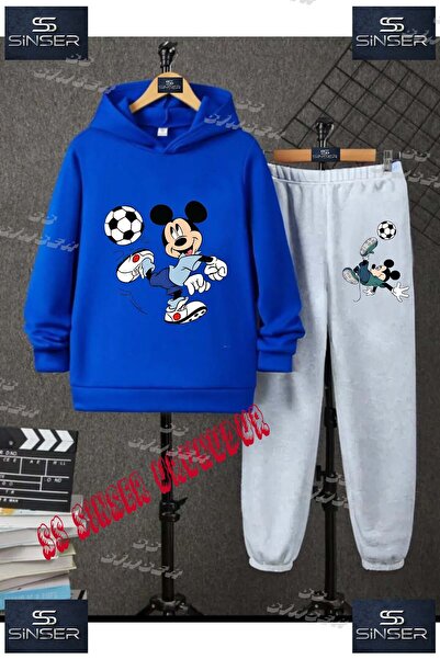 SS SİNSER Çocuk Unısex "MICKEY TOP OYNAMA" Özel Baskılı Kapşolu Eşofman Takımı