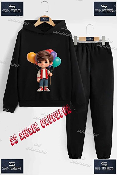 SS SİNSER Детски унисекс комплект спортен екип с качулка и специален принт „Ц...