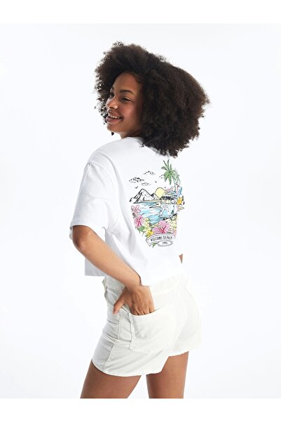 LC Waikiki XSIDE Λευκό γυναικείο κομμένο με στάμπα με λαιμόκοψη και κοντό μανίκι