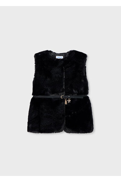 MAYORAL Belted Fur Girl's Vest - Black