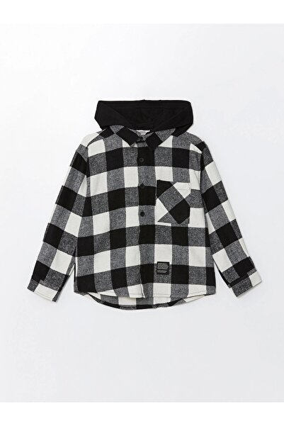 LC Waikiki LCW Kids Siyah Kapüşonlu Ekose Erkek Çocuk Gömlek Ceket