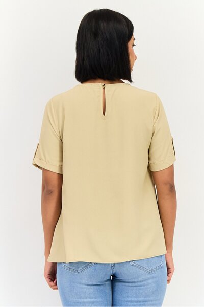 Threadbare Women Round Neck Short Sleeve Plain T-shirt, Tan