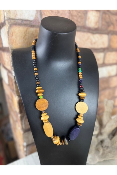 SEDEF TAKI Ahşap boncuklu el yapımı kolye