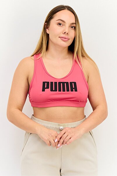 Puma Women Brand Logo Non Padded Sports Bra, Dark Pink