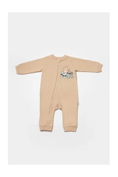 BabyCosy Salopeta cu fermoar, Two thread, BabyCosy, 100% cotton, Stone