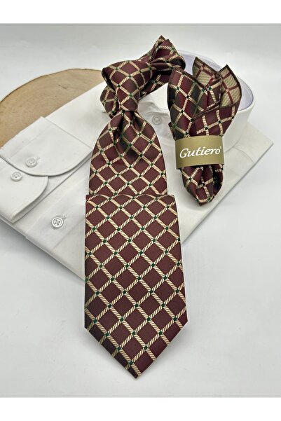 Gutiero Classic Tie with Brick Pattern and Handkerchief