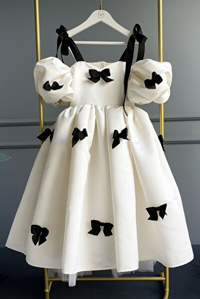 Laviella Kids Couture Kız Çocuk Ekru Renk Fiyonk Detaylı Elbise