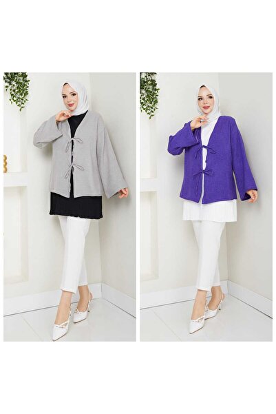 BETES Kadın Tesettür Piliseli İçlik 2'li Paket Siyah Ekru Etek Tunik Gömlek Pliseli Pileli