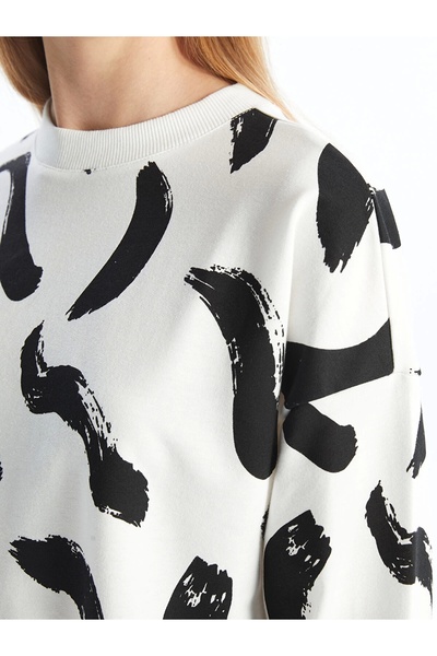 LC Waikiki Lcw Modest Black Crew Neck Print Women's Sweatshirt Tunic