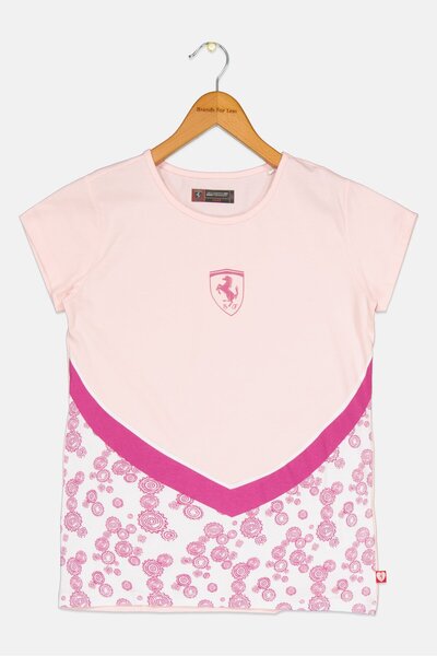 Scuderia Ferrari Kids Girl Round Neck Short Sleeves Brand Logo T-Shirts, Multicolor