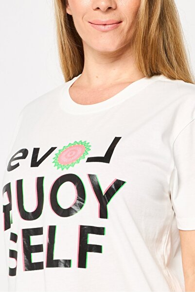 Desigual Women Crew Neck Short Sleeve Graphic Print T-Shirt, White