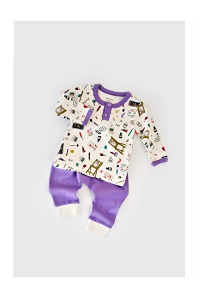 BabyCosy Set bluzita cu maneca lunga si nasturei si pantaloni lungi, 100% bum...