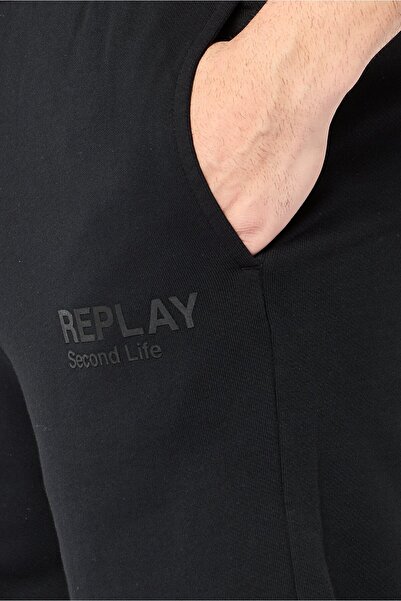 Replay Men Drawstring Brand Logo Basic Shorts, Black