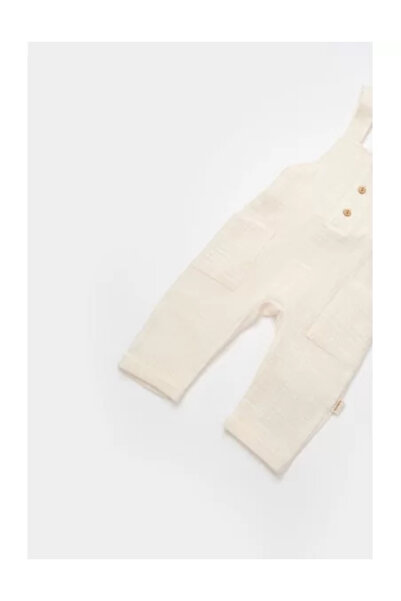 BabyCosy Summer jumpsuit with pockets, BabyCosy, 100% cotton, ecru (Size: 12-18 Months)