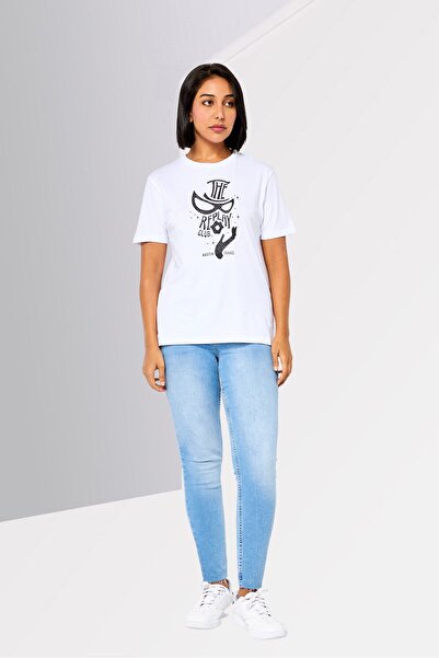 Replay Women Crew Neck Short Sleeve Graphic Print T-Shirt, White