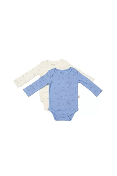 BabyCosy Set 2 long-sleeved baby bodysuits Printed, BabyCosy, 50% modal+50% cotton, Ecru/Lavender (Size: 3-6