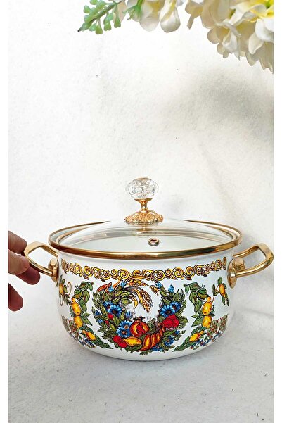 EBRULİEMAYE Pomegranate Lemon Enamel Lux Pot 4 Liters 22 cm Diameter Milk Yogurt Soup Jam Pot