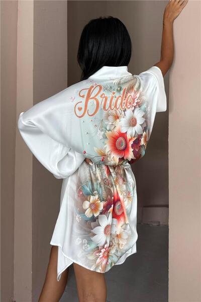 COCCOLARSI Fiorita Bride Şifon Saten Kimono / Sabahlık