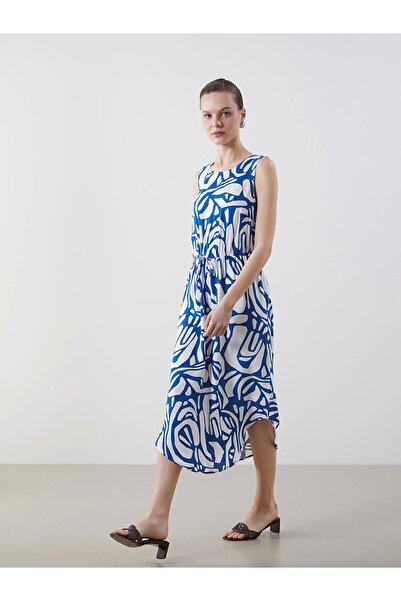 LC Waikiki Φόρεμα με σχέδιο LCWAIKIKI Classic Navy Blue με λαιμόκοψη