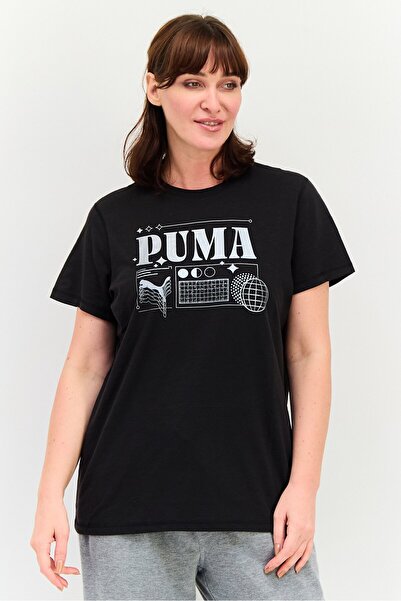 Puma تي شيرت نسائي رياضي بأكمام قصيرة مناسب للخارج، أسود