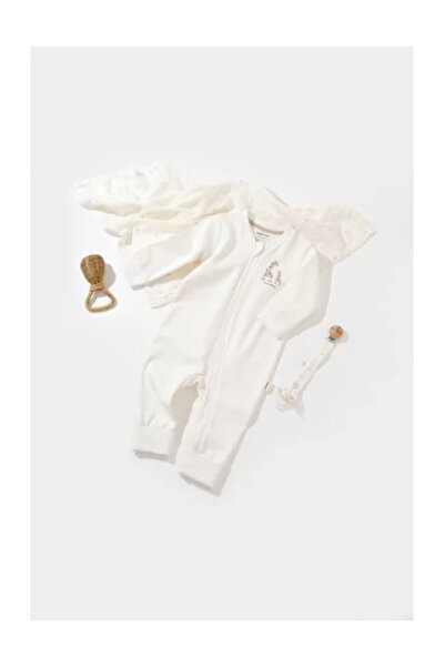 BabyCosy Salopeta cu fermoar Girafa, BabyCosy, 100% bumbac , Ecru