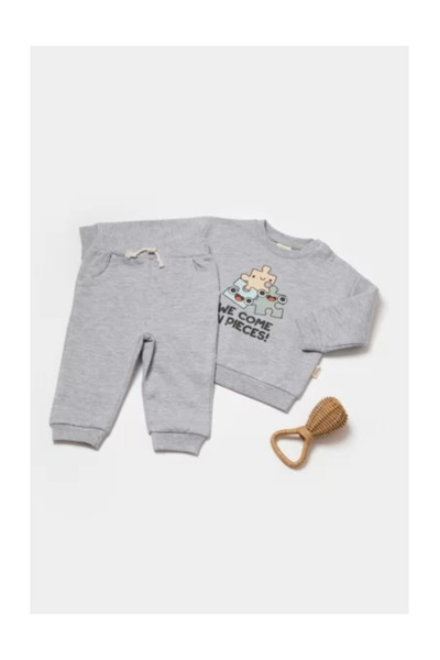 BabyCosy Set hanorac si pantaloni, Two thread, 100% bumbac - Gri,