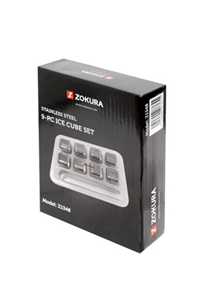 Zokura Set 8 stainless steel cubes for cooling drinks and tongs -