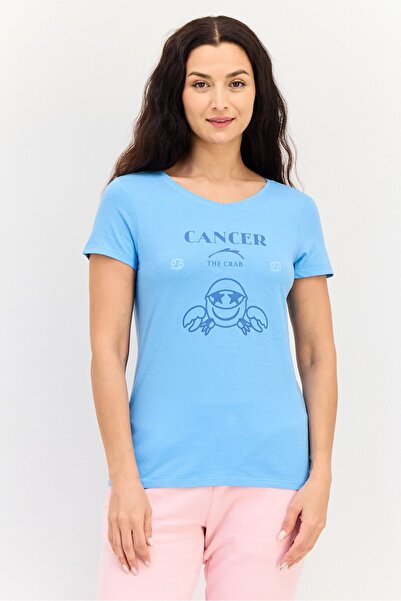 Zivame x Rosaline Women Graphic Print Short Sleeves Sleepwear Top, Sky Blue