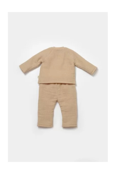 BabyCosy Set bluza dublata si pantaloni, Winter muselin, 100% bumbac - Apricot