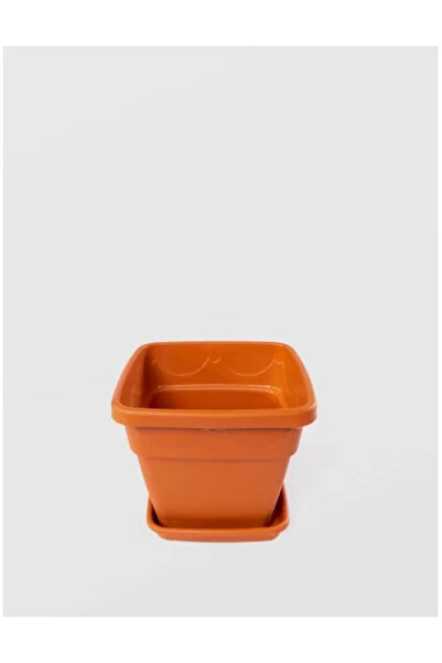 sterk Τετράγωνη γλάστρα με δίσκο, STERK, 21 x 18 cm, καφέ πλαστικό