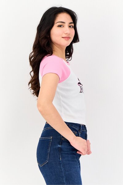 Don't Call Me Jennyfer Space Jam Women Crew Neck Short Sleeves Graphic Print Top, White