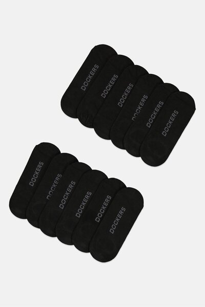 Dockers Men 12 Pairs Brand Logo Silicone Heel Grip Socks, Black