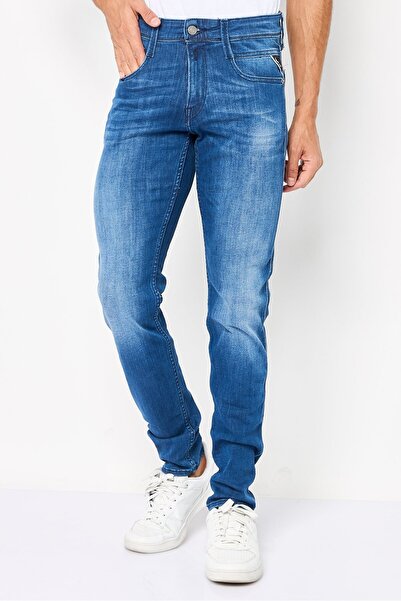 Replay Men Slim Fit Washed Stretchable Denim Jeans, Blue