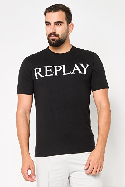 Replay Men Crew Neck Short Sleeves Brand Logo T-Shirt, Black