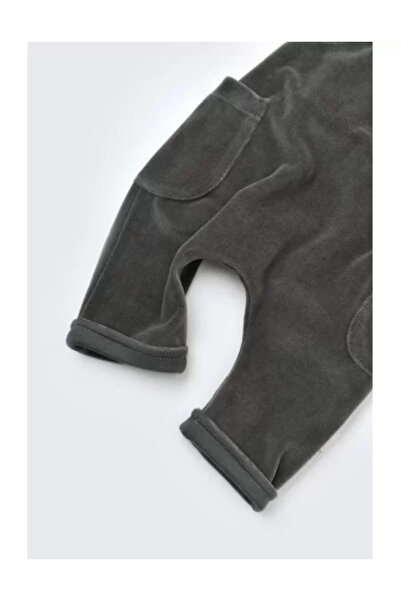 BabyCosy Velvet Romper with Straps - Anthracite, (Size: 6-9 months)