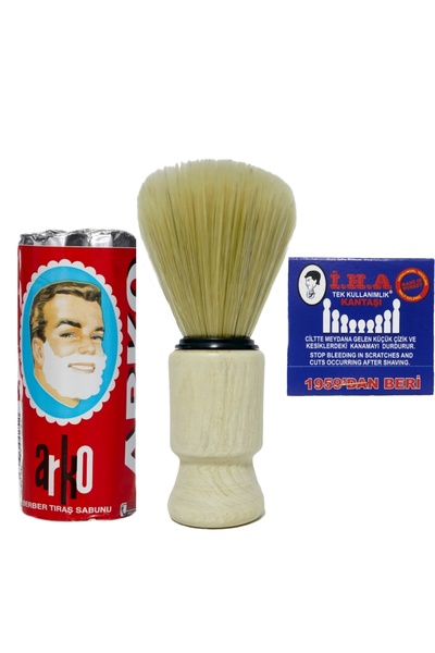 atamanstore Ahşap Saplı Berber Sakal Tıraş Fırçası, Tıraş Sabunu, Kibrit Kant...