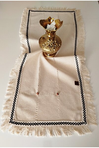 denizli hatırası Buldan Cendere Cloth Lace Authentic Coffee Beaded Handcrafted Antique Fringed 50X135 cm Runner