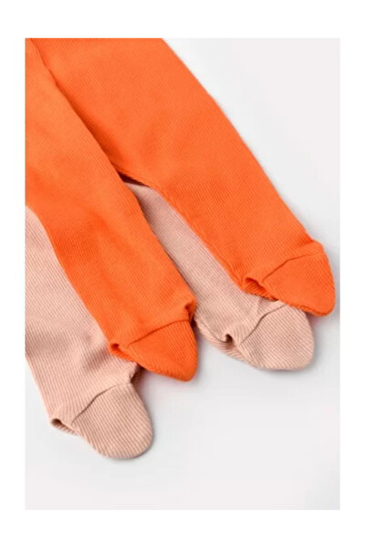 BabyCosy Set 2 pantaloni cu botosei bebe unisex din bumbac si modal - Rodie/Piersica