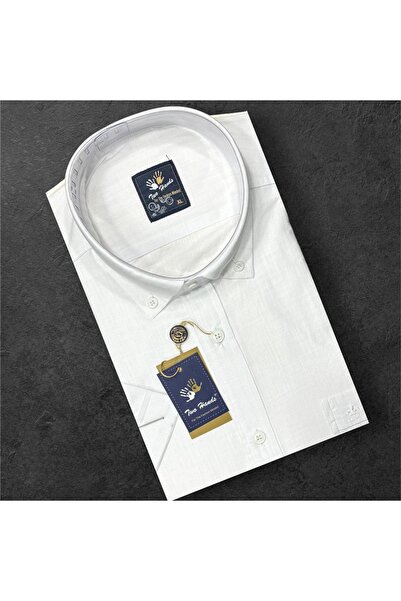 Sadık Collection Ανδρικό κλασικό υφαντό λινό πουκάμισο με κοντό μανίκι και μονή τσέπη Two Hands 0209