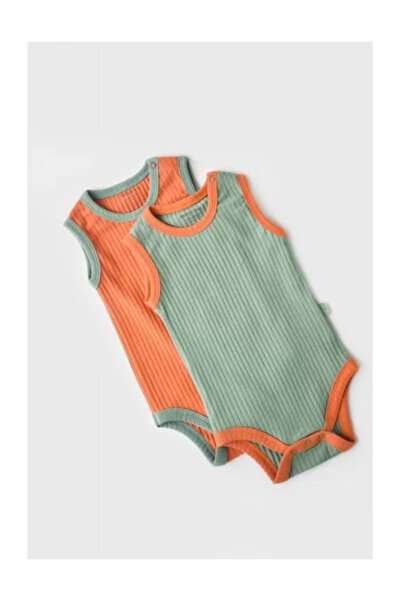 BabyCosy Ribana Bebe Unisex 2-Piece Sleeveless Bodysuits in Cotton and 5% Elastane - Orange/Green