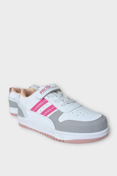 Liger Children's Lace-Up Velcro Kids' Sports Shoes White - Pink