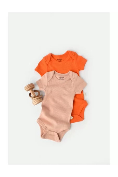 BabyCosy Set of 2 unisex baby bodysuits made of cotton and modal - Pomegranate/Peach