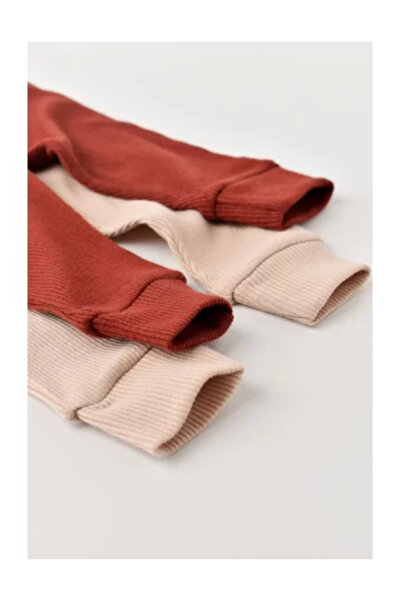 BabyCosy Set of 2 unisex baby pants made of cotton and modal - Brick/Salmon