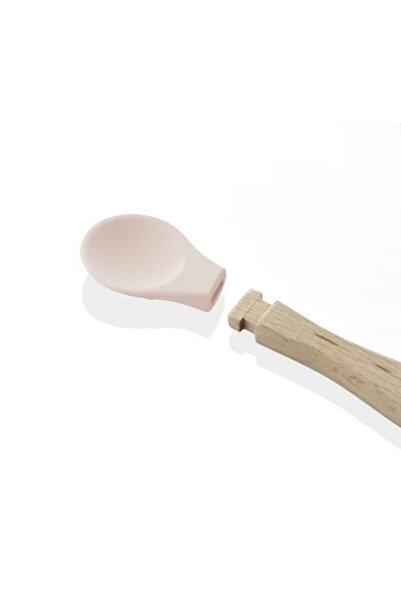 Babyjem Lingură cu mâner din lemn și vârf rotunjit din silicon (Culoare: Gri)