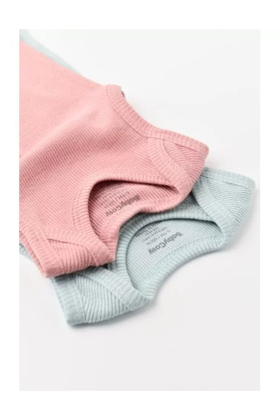BabyCosy Set of 2 unisex baby sleeveless bodysuits made of cotton and modal - Mint/Rose