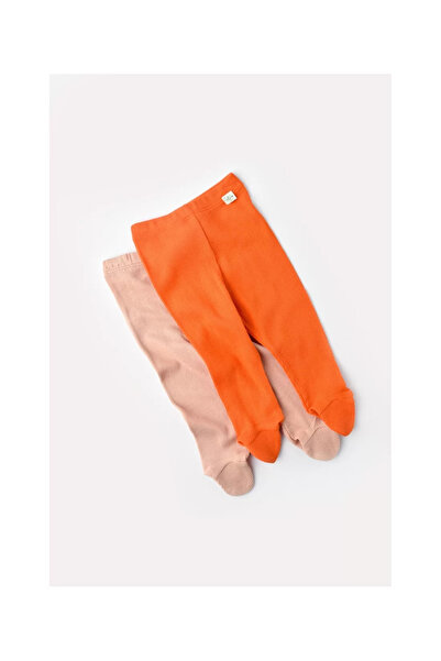 BabyCosy Set 2 pantaloni cu botosei bebe unisex din bumbac si modal - Rodie/Piersica